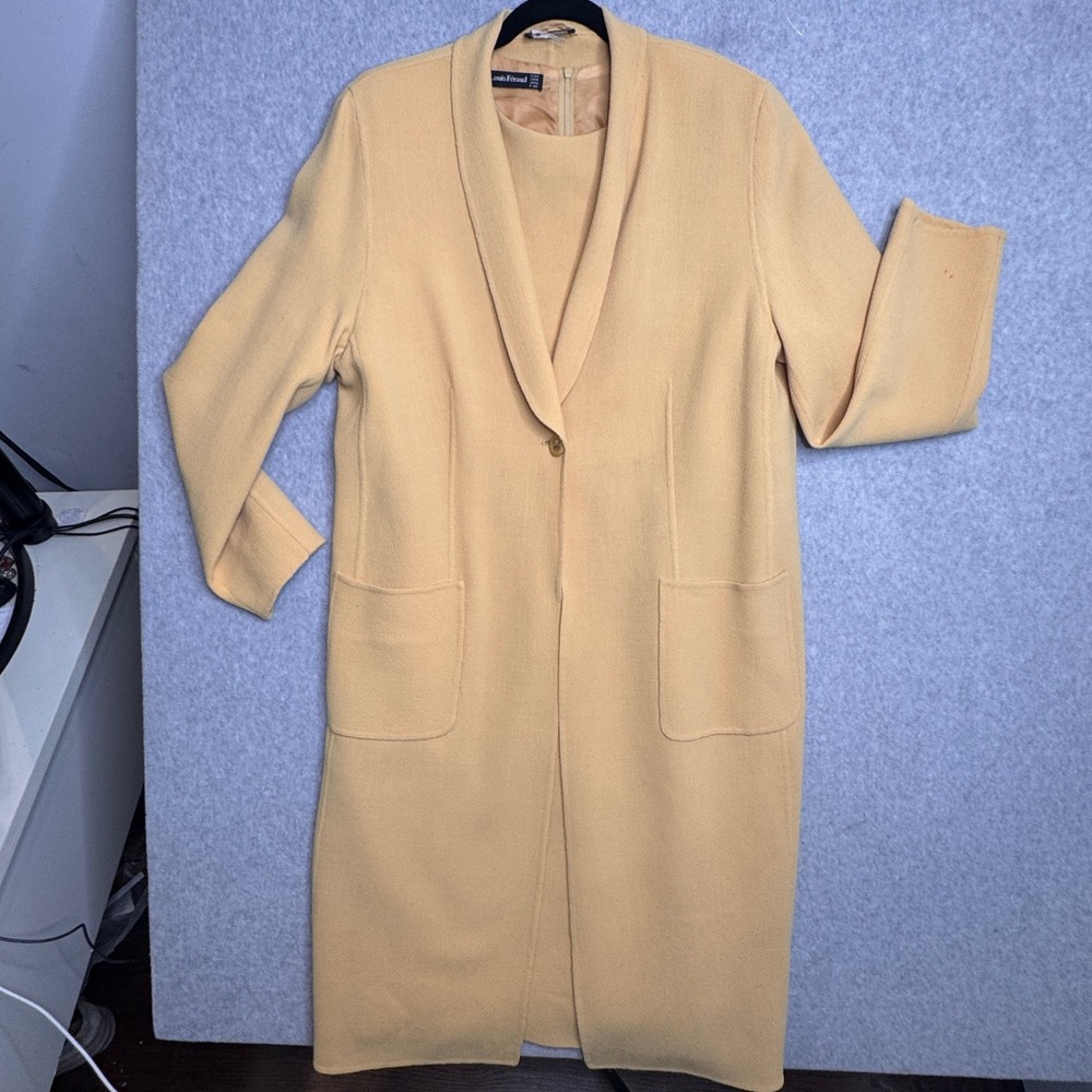 Vintage‎ Louis Feraud Virgin Wool Dress and Coat Set Yellow Size 14 Ensemble